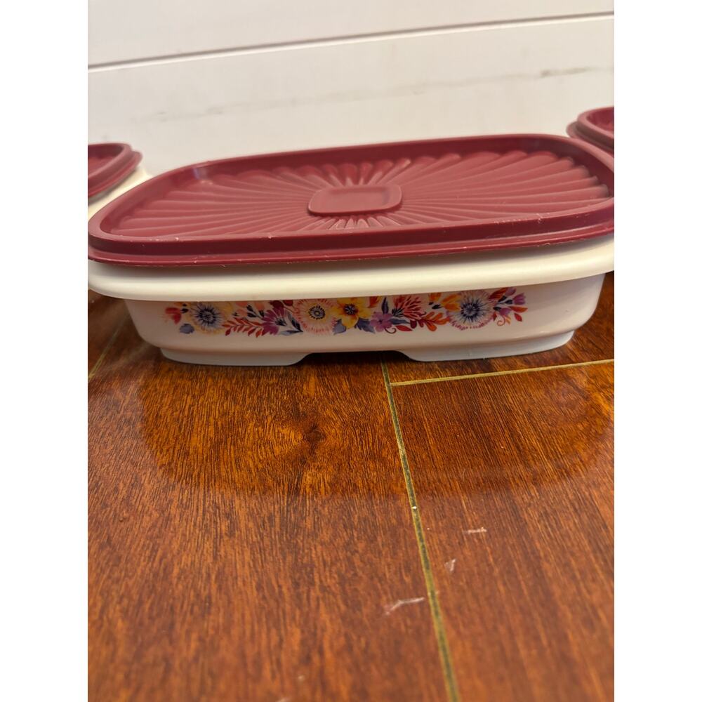 The Pioneer Woman Set of 5 Plastic Food Containers W Lids BPA Free Floral Red - Picture 4 of 12